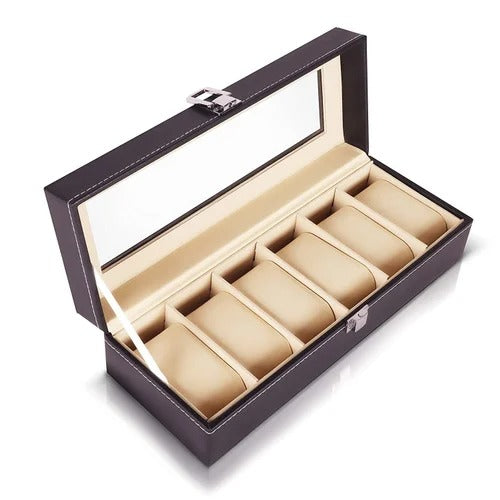 6 Grid Box PU Leather Watch Case Holder Organizer Storage Box for Quartz Watches Display Best Gift