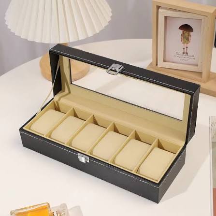 6 Grid Box PU Leather Watch Case Holder Organizer Storage Box for Quartz Watches Display Best Gift