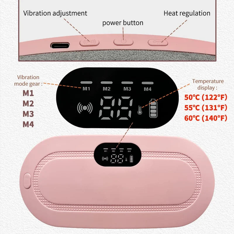 Portable Cordless Heating Pad for Menstrual Cramps Relief | 3-Temperature & 4-Massage Modes | Stomach & Back Pain Relief Device for Women